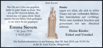 Traueranzeige von Emma Sievers von Neue Osnabrücker Zeitung GmbH & Co. KG