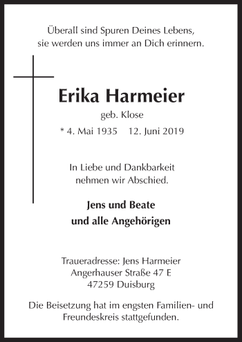 Traueranzeige von Erika Harmeier von Neue Osnabrücker Zeitung GmbH & Co. KG