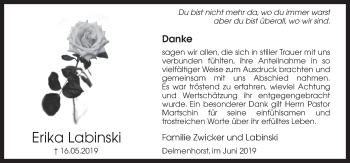 Traueranzeige von Erika Labinski von Neue Osnabrücker Zeitung GmbH & Co. KG