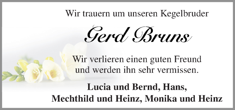  Traueranzeige für Gerd Bruns vom 03.06.2019 aus Neue Osnabrücker Zeitung GmbH & Co. KG