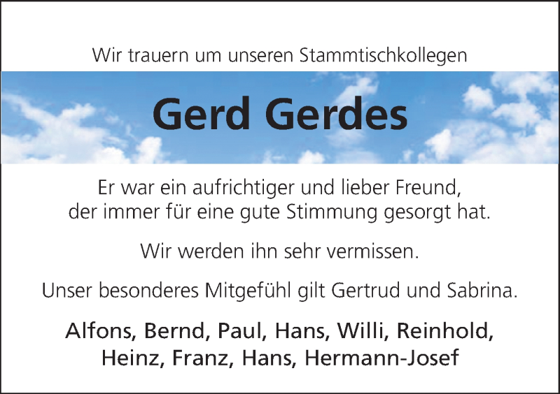  Traueranzeige für Gerd Gerdes vom 12.06.2019 aus Neue Osnabrücker Zeitung GmbH & Co. KG