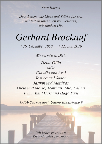 Traueranzeige von Gerhard Brockauf von Neue Osnabrücker Zeitung GmbH & Co. KG