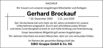 Traueranzeige von Gerhard Brockauf von Neue Osnabrücker Zeitung GmbH & Co. KG