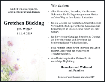 Traueranzeige von Gretchen Bücking von Neue Osnabrücker Zeitung GmbH & Co. KG