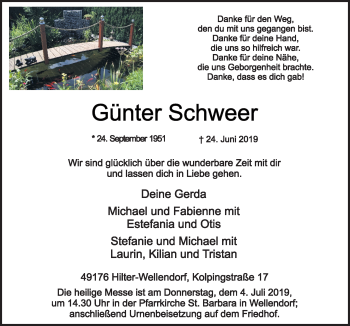 Traueranzeige von Günter Schweer von Neue Osnabrücker Zeitung GmbH & Co. KG