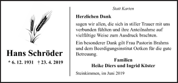 Traueranzeige von Hans Schröder von Neue Osnabrücker Zeitung GmbH & Co. KG