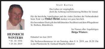 Traueranzeige von Heinrich Winters von Neue Osnabrücker Zeitung GmbH & Co. KG