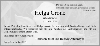 Traueranzeige von Helga Crone von Neue Osnabrücker Zeitung GmbH & Co. KG