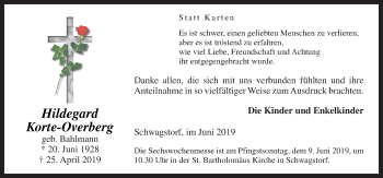 Traueranzeige von Hildegard Korte-Overberg von Neue Osnabrücker Zeitung GmbH & Co. KG