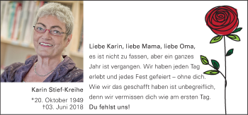 Traueranzeige von Karin Stief-Kreihe von Neue Osnabrücker Zeitung GmbH & Co. KG