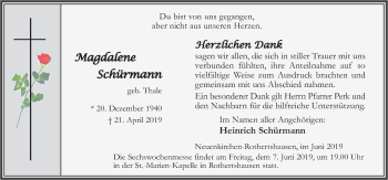 Traueranzeige von Magdalene Schürmann von Neue Osnabrücker Zeitung GmbH & Co. KG