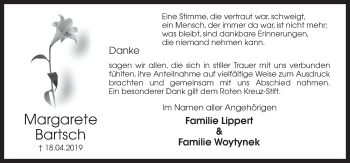 Traueranzeige von Margarete Bartsch von Neue Osnabrücker Zeitung GmbH & Co. KG