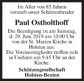 Traueranzeige von Paul Ostholthoff von Neue Osnabrücker Zeitung GmbH & Co. KG