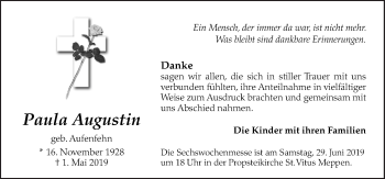 Traueranzeige von Paula Augustin von Neue Osnabrücker Zeitung GmbH & Co. KG