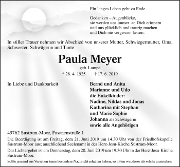 Traueranzeige von Paula Meyer von Neue Osnabrücker Zeitung GmbH & Co. KG