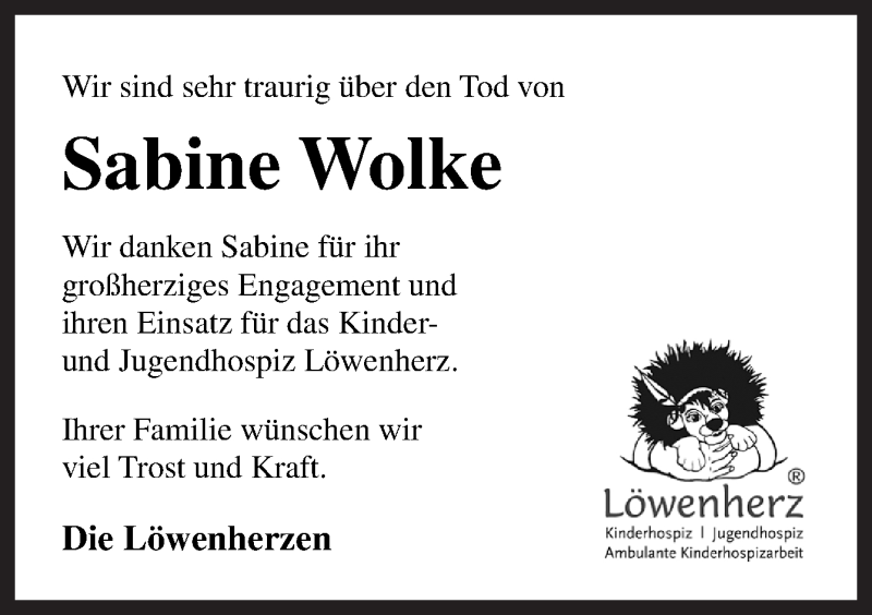  Traueranzeige für Sabine Wolke vom 22.06.2019 aus Neue Osnabrücker Zeitung GmbH & Co. KG