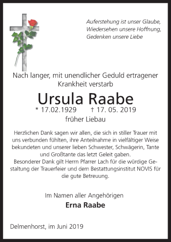 Traueranzeige von Ursula Raabe von Neue Osnabrücker Zeitung GmbH & Co. KG