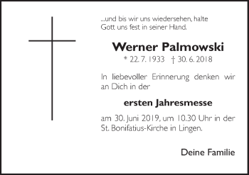 Traueranzeige von Werner Palmowski von Neue Osnabrücker Zeitung GmbH & Co. KG