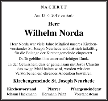 Traueranzeige von Wilhelm Norda von Neue Osnabrücker Zeitung GmbH & Co. KG