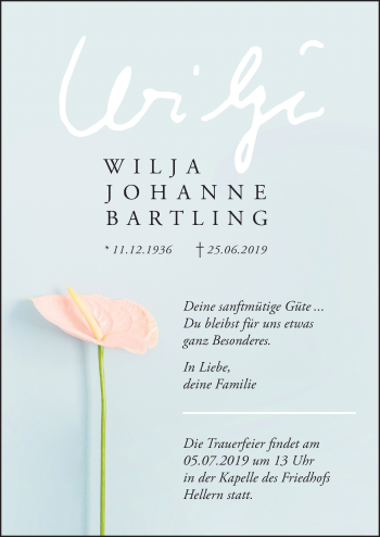 Traueranzeige von Wilja Johanne Bartling von Neue Osnabrücker Zeitung GmbH & Co. KG