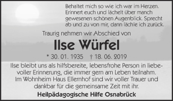 Traueranzeige von Ilse Würfel von Neue Osnabrücker Zeitung GmbH & Co. KG