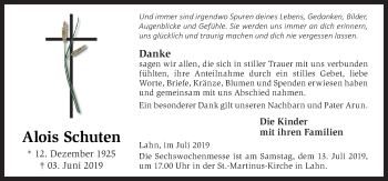 Traueranzeige von Alois Schuten von Neue Osnabrücker Zeitung GmbH & Co. KG