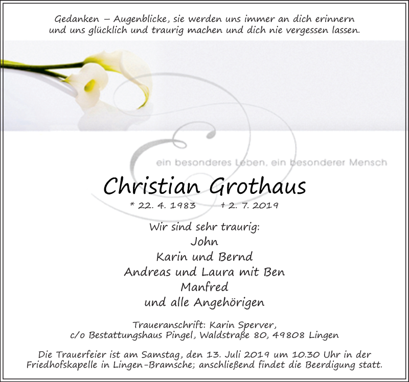  Traueranzeige für Christian Grothaus vom 11.07.2019 aus Neue Osnabrücker Zeitung GmbH & Co. KG