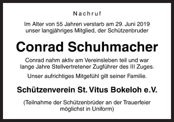 Traueranzeige von Conrad Schuhmacher von Neue Osnabrücker Zeitung GmbH & Co. KG