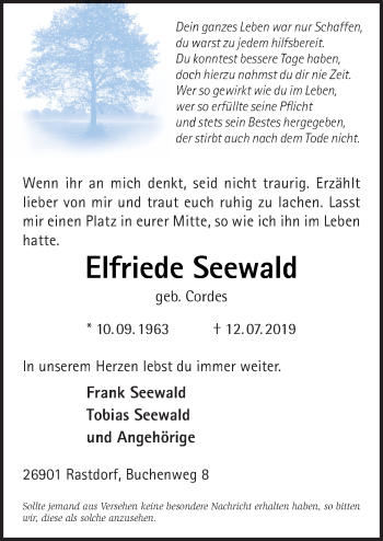 Traueranzeige von Elfriede Seewald von Neue Osnabrücker Zeitung GmbH & Co. KG