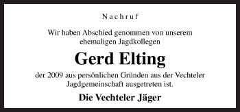 Traueranzeige von Gerd Elting von Neue Osnabrücker Zeitung GmbH & Co. KG