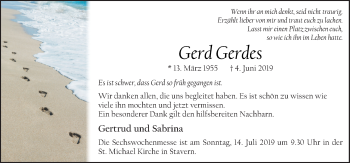 Traueranzeige von Gerd Gerdes von Neue Osnabrücker Zeitung GmbH & Co. KG