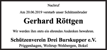 Traueranzeige von Gerhard Röttgen von Neue Osnabrücker Zeitung GmbH & Co. KG