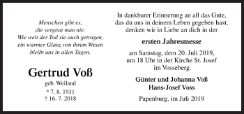 Traueranzeige von Gertrud Voß von Neue Osnabrücker Zeitung GmbH & Co. KG