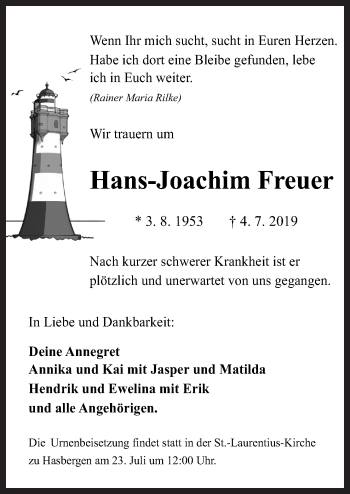 Traueranzeige von Hans-Joachim Freuer von Neue Osnabrücker Zeitung GmbH & Co. KG