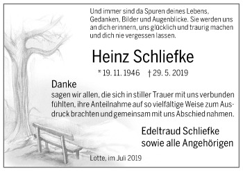 Traueranzeige von Heinz Schliefke von Neue Osnabrücker Zeitung GmbH & Co. KG