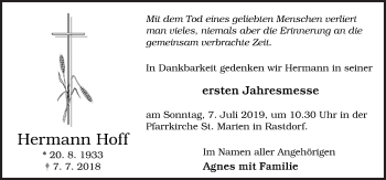 Traueranzeige von Hermann Hoff von Neue Osnabrücker Zeitung GmbH & Co. KG