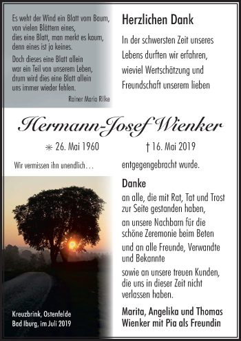 Traueranzeige von Hermann-Josef Wienker von Neue Osnabrücker Zeitung GmbH & Co. KG