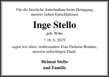 Traueranzeige von Inge Stello von Neue Osnabrücker Zeitung GmbH & Co. KG