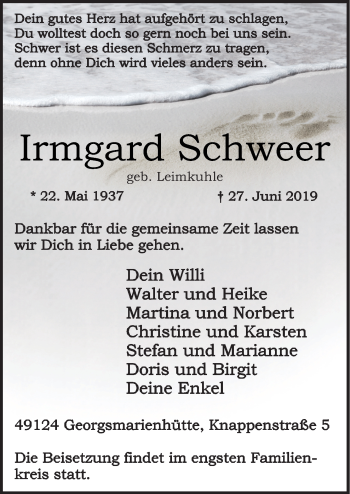 Traueranzeige von Irmgard Schweer von Neue Osnabrücker Zeitung GmbH & Co. KG