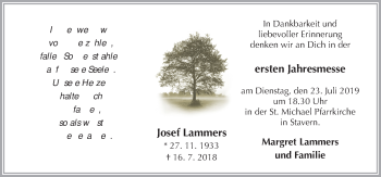 Traueranzeige von Josef Lammers von Neue Osnabrücker Zeitung GmbH & Co. KG