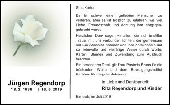 Traueranzeige von Jürgen Regendorp von Neue Osnabrücker Zeitung GmbH & Co. KG