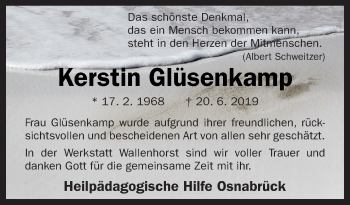 Traueranzeige von Kerstin Glüsenkamp von Neue Osnabrücker Zeitung GmbH & Co. KG