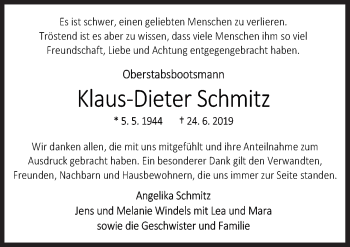 Traueranzeige von Klaus-Dieter Schmitz von Neue Osnabrücker Zeitung GmbH & Co. KG