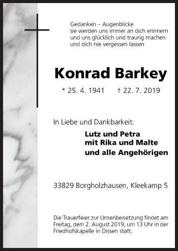 Traueranzeige von Konrad Barkey von Neue Osnabrücker Zeitung GmbH & Co. KG