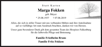 Traueranzeige von Marga Fokken von Neue Osnabrücker Zeitung GmbH & Co. KG