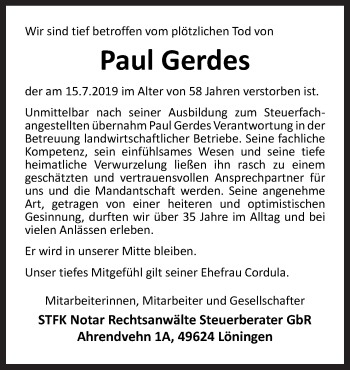 Traueranzeige von Paul Gerdes von Neue Osnabrücker Zeitung GmbH & Co. KG