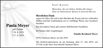 Traueranzeige von Paula Meyer von Neue Osnabrücker Zeitung GmbH & Co. KG