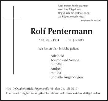 Traueranzeige von Rolf Pentermann von Neue Osnabrücker Zeitung GmbH & Co. KG