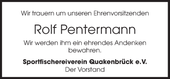 Traueranzeige von Rolf Pentermann von Neue Osnabrücker Zeitung GmbH & Co. KG