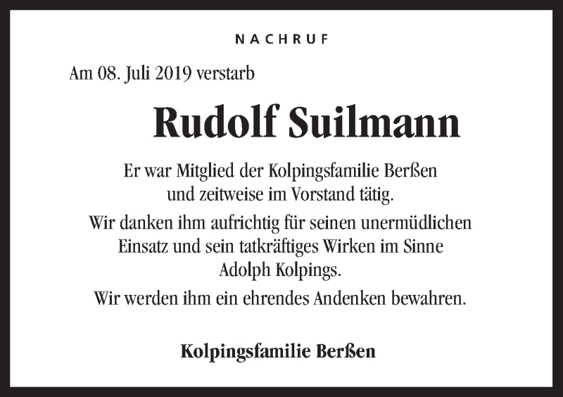  Traueranzeige für Rudolf Suilmann vom 13.07.2019 aus Neue Osnabrücker Zeitung GmbH & Co. KG
